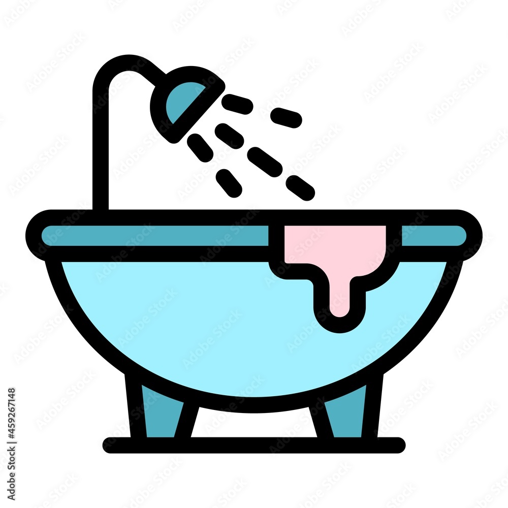 Leaking bathtub icon. Outline leaking bathtub vector icon color flat isolated Leaking bathtub icon. Outline leaking bathtub vector icon color flat isolated