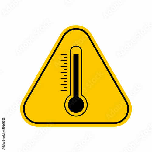 High temperature warning sign , Yellow Triangle Caution Symbol, isolated on white background, vector icon
