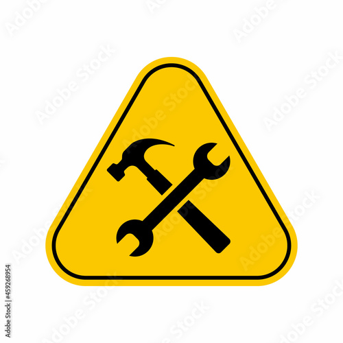 Under Construction warning Sign ,Yellow Triangle Caution Symbol, isolated on white background, vector icon