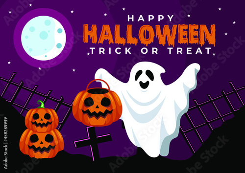 Happy Halloween illustration background template for banner  card  poster  page layout  feed social media. Vector graphics eps 10