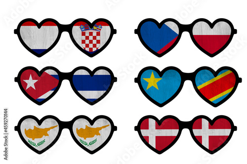 All world countries A-Z. Glasses- hearts. Scrapbook elements pack. Part 8