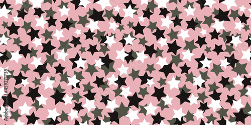 Fototapeta Naklejka Na Ścianę i Meble -  Trendy pink camouflage military pattern with stars. Vector camouflage pattern for clothing design.
