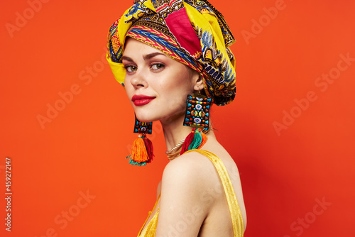 pretty woman in multicolored turban attractive look Jewelry Studio Model