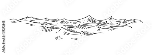 Sea waves. Vintage vector engrave black illustration. Isolated on white