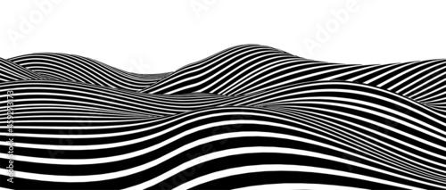 Abstract optical illusion wave. A stream of black and white stripes forming a wavy distortion effect. Vector Illustration.