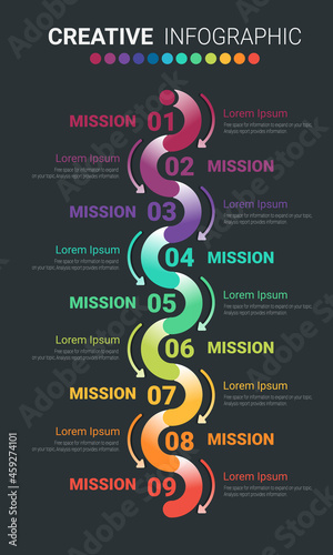 Infographic design template with 9 options, Can be used for process diagram, presentations, workflow layout, banner, flow chart, info graph.
