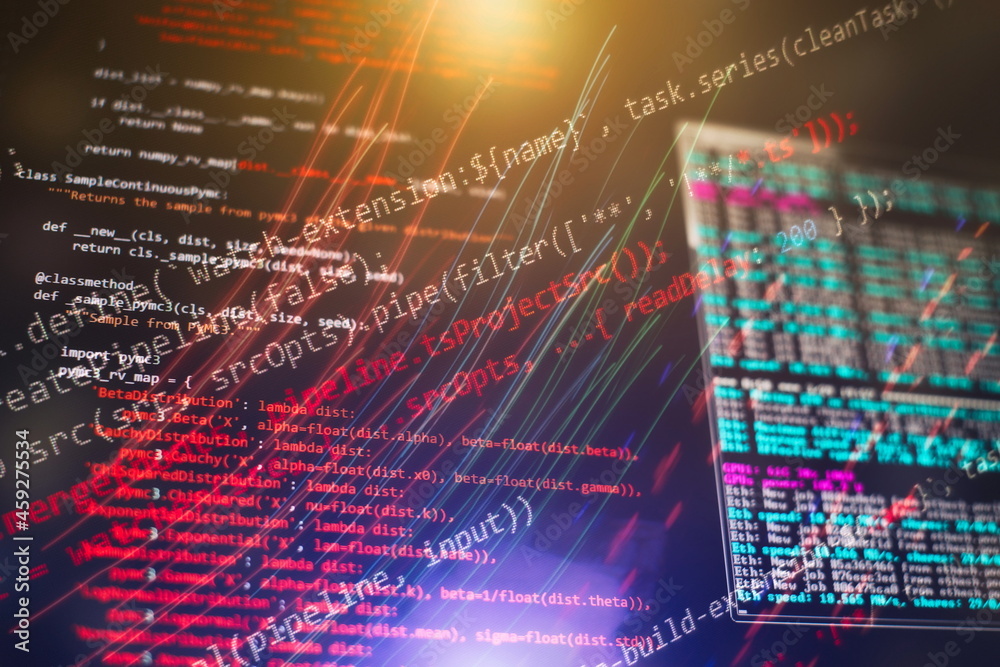 CSS, JavaScript and HTML usage. Monitor closeup of function source code ...