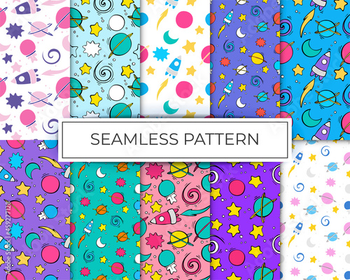 set seamleass patterns background space bright photo