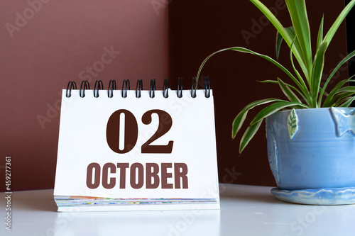 October 2. 02th day of the month, calendar date. Autumn month, day of the year concept. photo