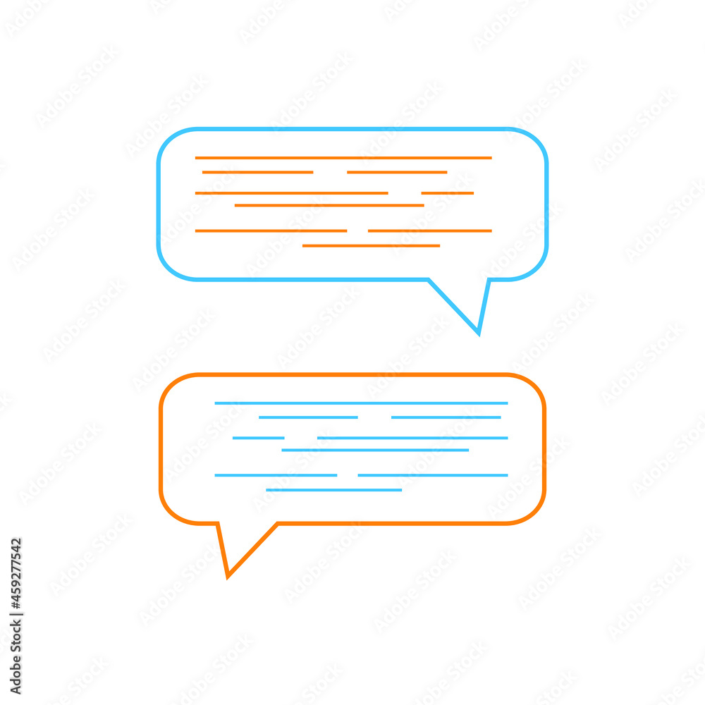 Chat comment sign. Text message line icon. Comic speech bubble symbol. Colorful outline concept. Blue and orange thin line text message icon. Chat comment sign. Text message line icon. Comic speech bubble symbol. Colorful outline concept. Blue and orange thin line text message icon.