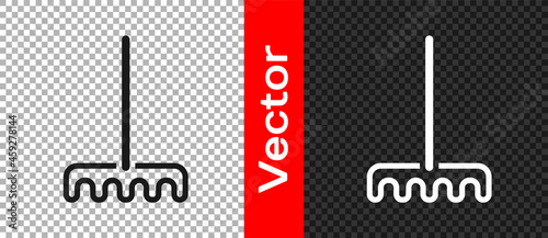 Black Garden rake icon isolated on transparent background. Tool for horticulture, agriculture, farming. Ground cultivator. Housekeeping equipment. Vector