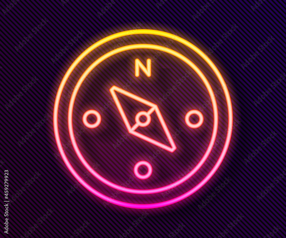 Glowing neon line Compass icon isolated on black background. Windrose navigation symbol. Wind rose sign. Vector Glowing neon line Compass icon isolated on black background. Windrose navigation symbol. Wind rose sign. Vector