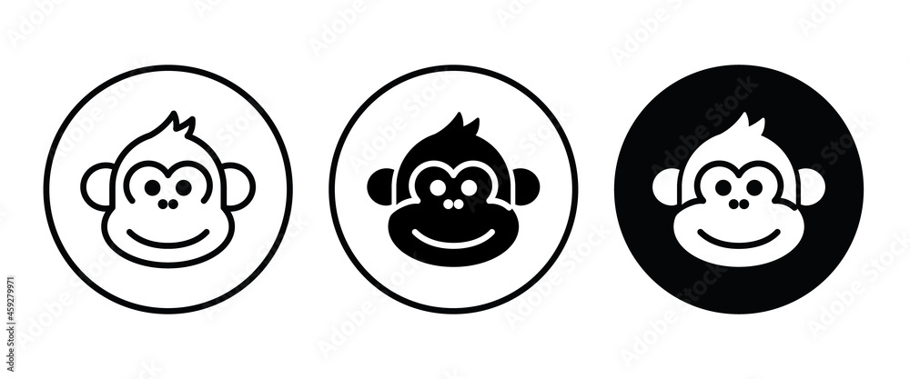 Cute monkey head icon button, vector, sign, symbol, logo, illustration, editable stroke, flat design style isolated on white Cute monkey head icon button, vector, sign, symbol, logo, illustration, editable stroke, flat design style isolated on white