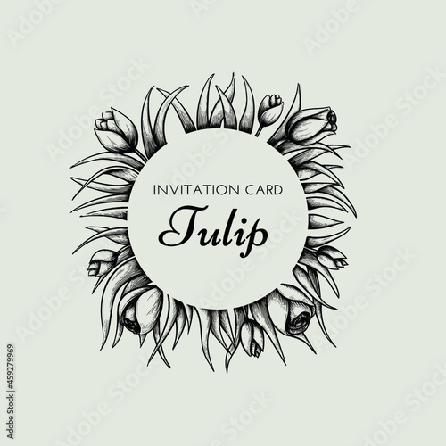  beautiful tulips invitation card background design. beauty flower vector design. black and white design. vintage design