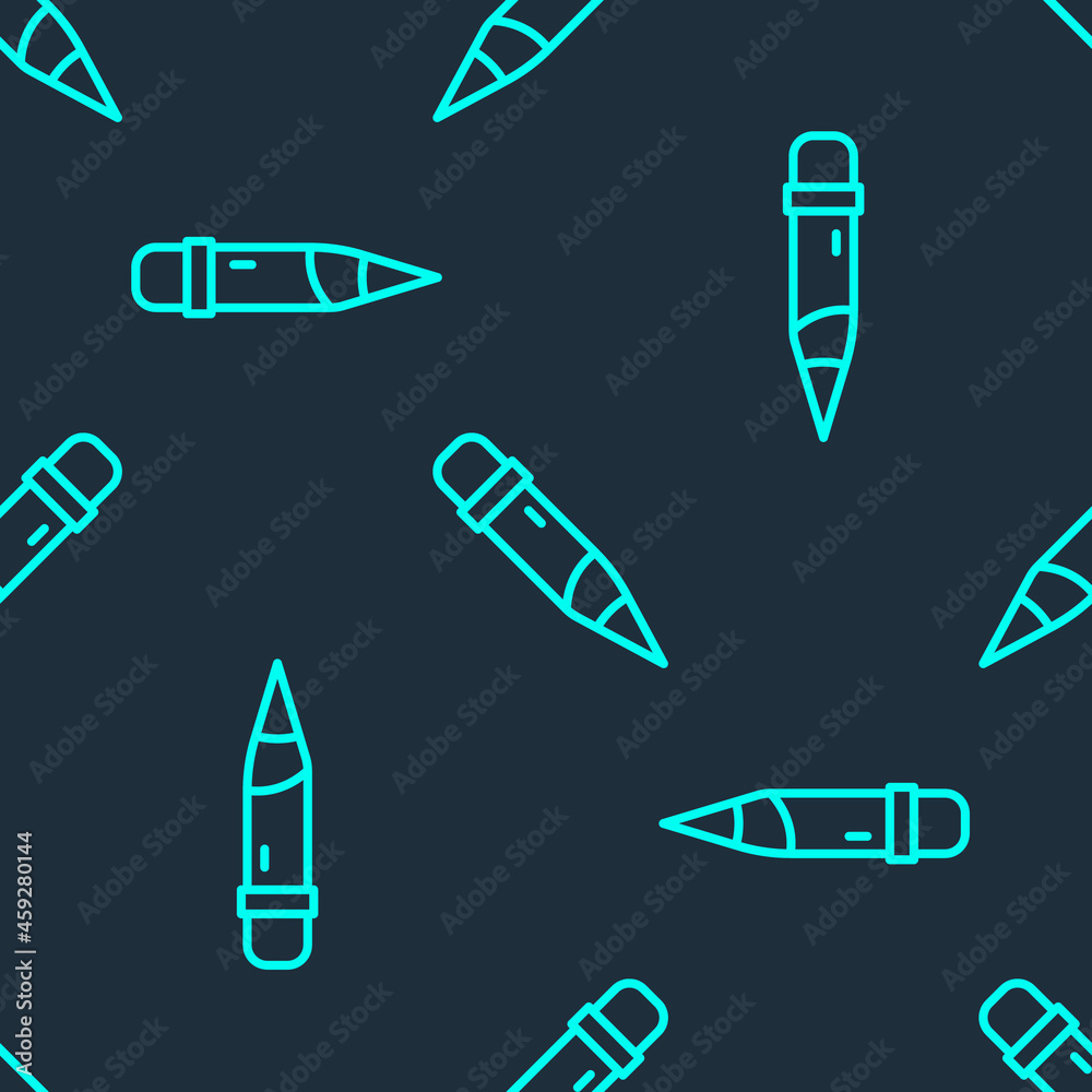 Green line Pencil with eraser icon isolated seamless pattern on blue background. Drawing and educational tools. School office symbol. Vector Green line Pencil with eraser icon isolated seamless pattern on blue background. Drawing and educational tools. School office symbol. Vector