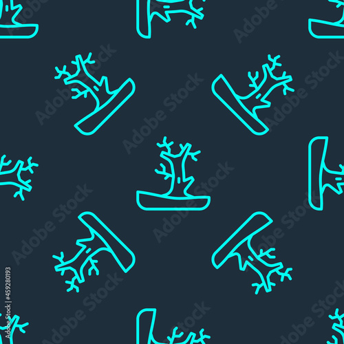 Green line Bare tree icon isolated seamless pattern on blue background. Vector