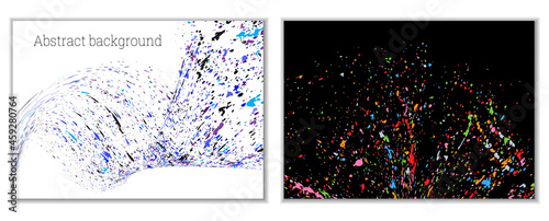 Multicolored paint splashes, smears, dust particles and debris are carried by the wind. A set of two templates. Design template for the design of banners, posters, booklets, covers, magazines. EPS 10