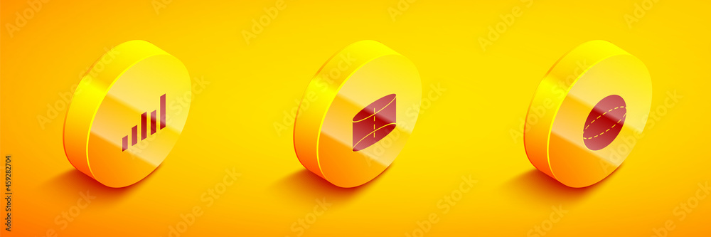 Obraz premium Set Isometric Graph, schedule, chart, diagram, Geometric figure Cylinder and Sphere icon. Vector