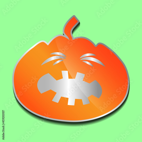 upset orange pumpkin sticker on a colored background.