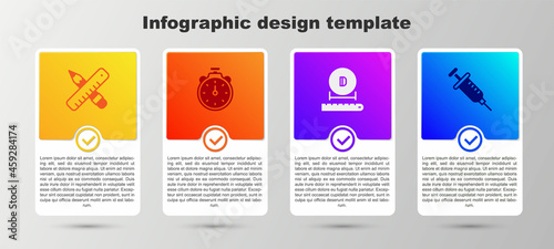 Set Crossed ruler and pencil, Stopwatch, Diameter and Syringe. Business infographic template. Vector