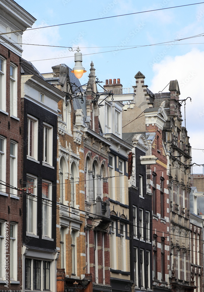 Amsterdam Utrechtsestraat Street View with Various Building Facades and Street Light