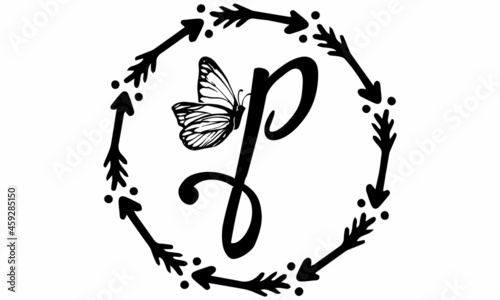 Butterfly Alphabet P SVG Design | Typography | Alphabet SVG Cut Files
