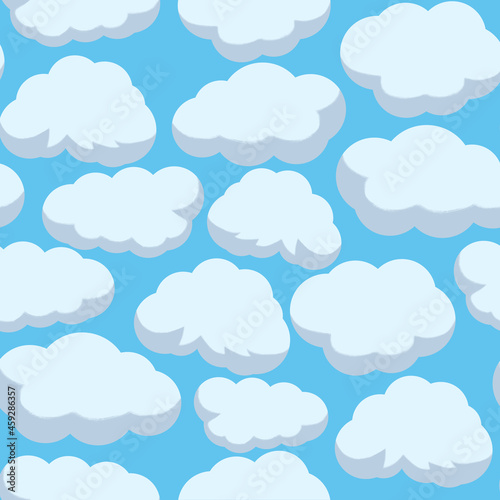 Hand drawn illustration. Cute clouds in the sky. Seamless pattern. Clouds in cartoon style. Illustration for posters, cards, stickers and notebook covers design.