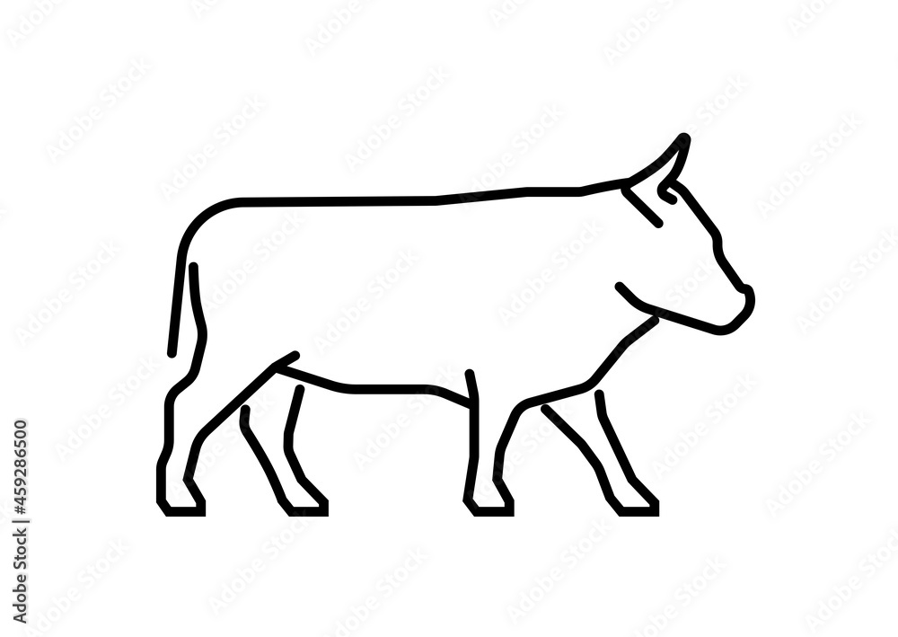 Bull, ox with horns standing icon. Black line symbol vector illustration isolated on white background. Bull, ox with horns standing icon. Black line symbol vector illustration isolated on white background.