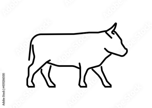 Bull  ox with horns standing icon. Black line symbol vector illustration isolated on white background.