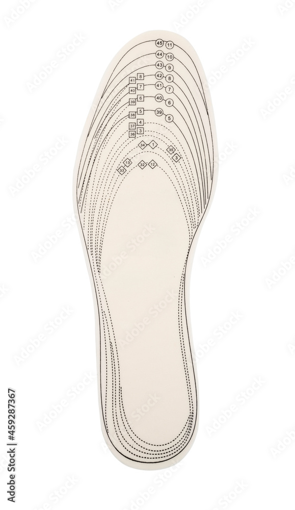 White insoles with lines for cutting isolated on white background White insoles with lines for cutting isolated on white background