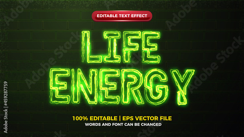 life energy green electric glow bold editable text effect