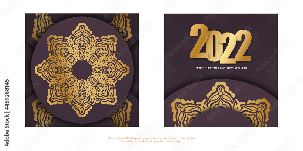 Fototapeta premium 2022 brochure happy new year burgundy color with vintage gold pattern