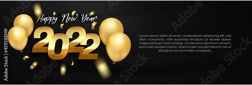 happy new year 2022 gold plate balloon banner template with editable text effect