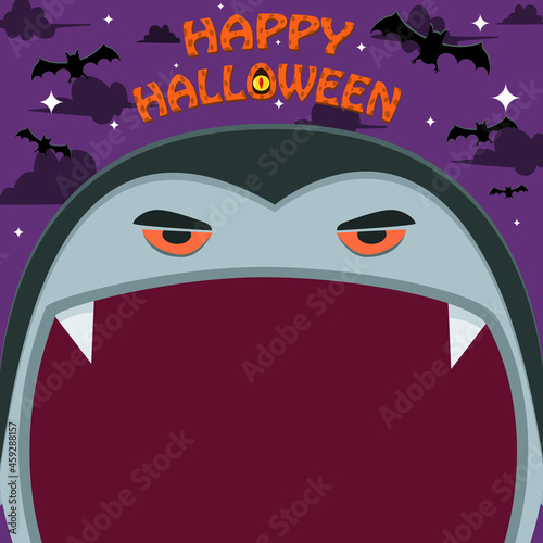 Halloween Character Design. With Dracula Character. Big Face and Open Mouth. In Grave field