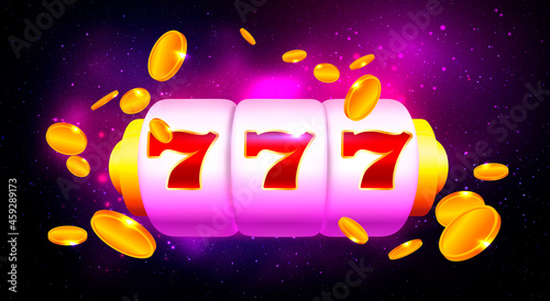 Vector Spin and Win Slot Machine. Trendy Casino Design with Space Background
