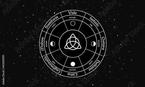 Wheel of the year vector design. Occult wicca symbols illustration