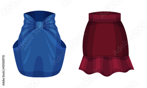 Elegant woman textile skirts set. Fashion female apparel cartoon vector illustration