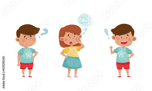 Cute kids emotions set. Children with different face expressions cartoon vector illustration