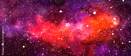 Vector cosmic illustration. Beautiful colorful space background. Watercolor Cosmos