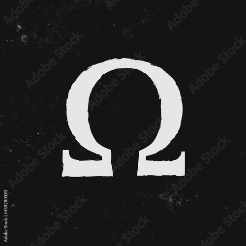 Omega letter symbol isolated on black background. Logo elements