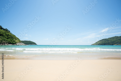 Amazing palms on island blue sky and clouds background. sun light in summer