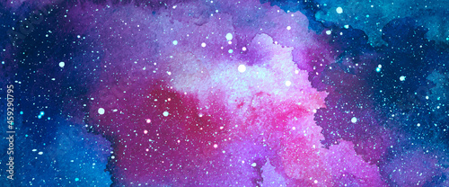 Vector cosmic illustration. Beautiful colorful space background. Watercolor Cosmos