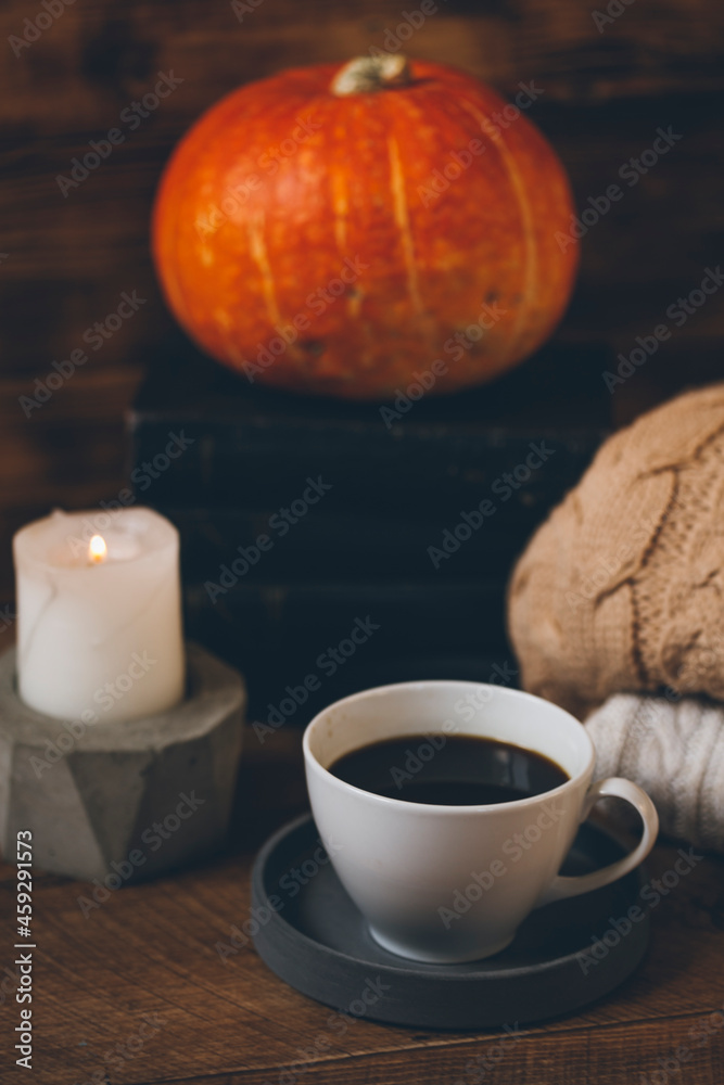 autumn composition with sweaters and pumpkin autumn composition with sweaters and pumpkin