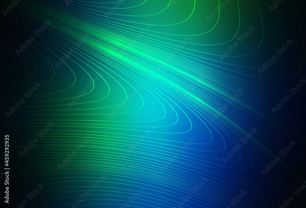 Dark Blue, Green vector background with curved lines.