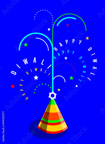 Happy diwali, vector illustration of typo coming out from firecracker. graphic background.