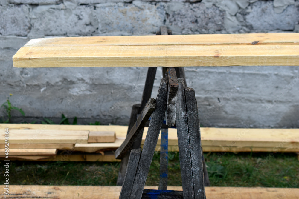 Pine white construction boards at the sawmill Pine white construction boards at the sawmill