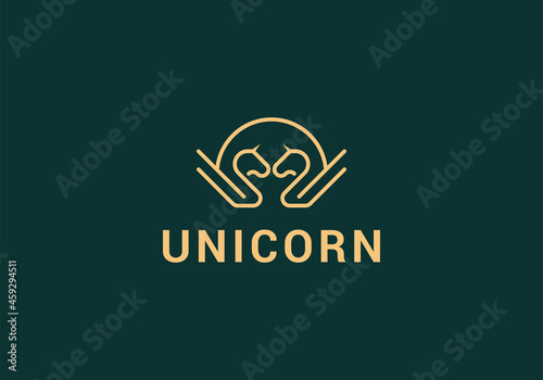 horse linear outline with Sun icon logo design elements - unicorn vector