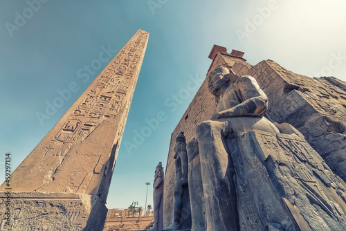 Obelisk and statue in Luxor Temple, Egypt