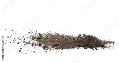 Dirt, soil pile isolated on white background and texture, side view