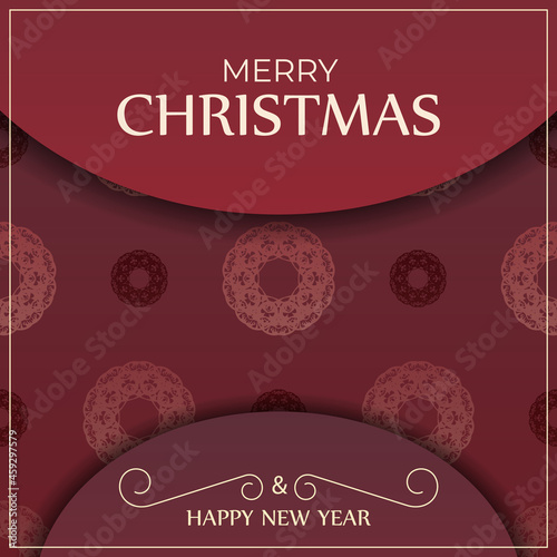 Greeting card for Merry Christmas and Happy New Year in Red with luxury ornaments